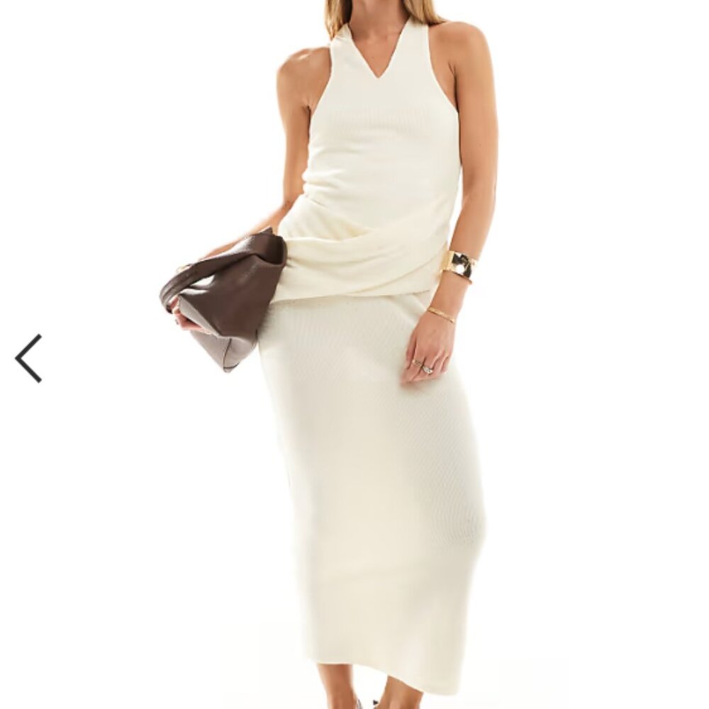NWT Women’s ASOS DESIGN drape front midi dress with cross back in cream